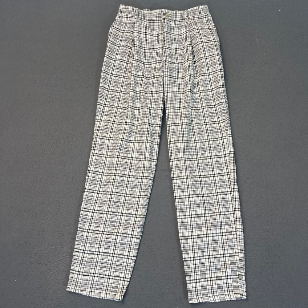 Hollister Ultra High-Rise Plaid Pleated Tapered Pants Black White XS Office Work